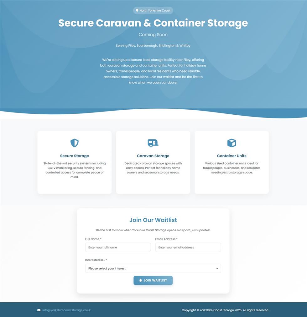Yorkshire Coast Storage website