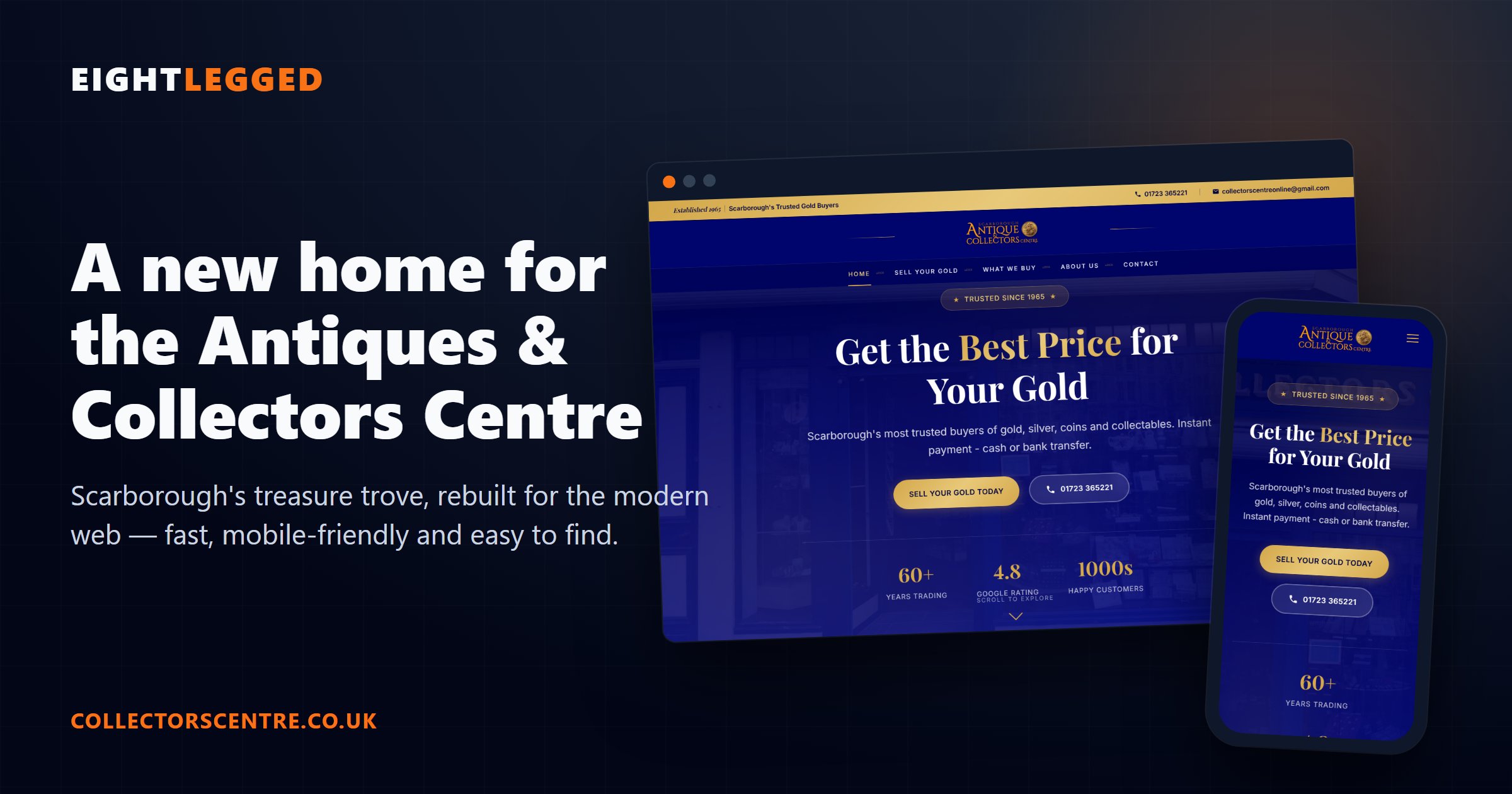 The new Antiques & Collectors Centre website shown on desktop and mobile