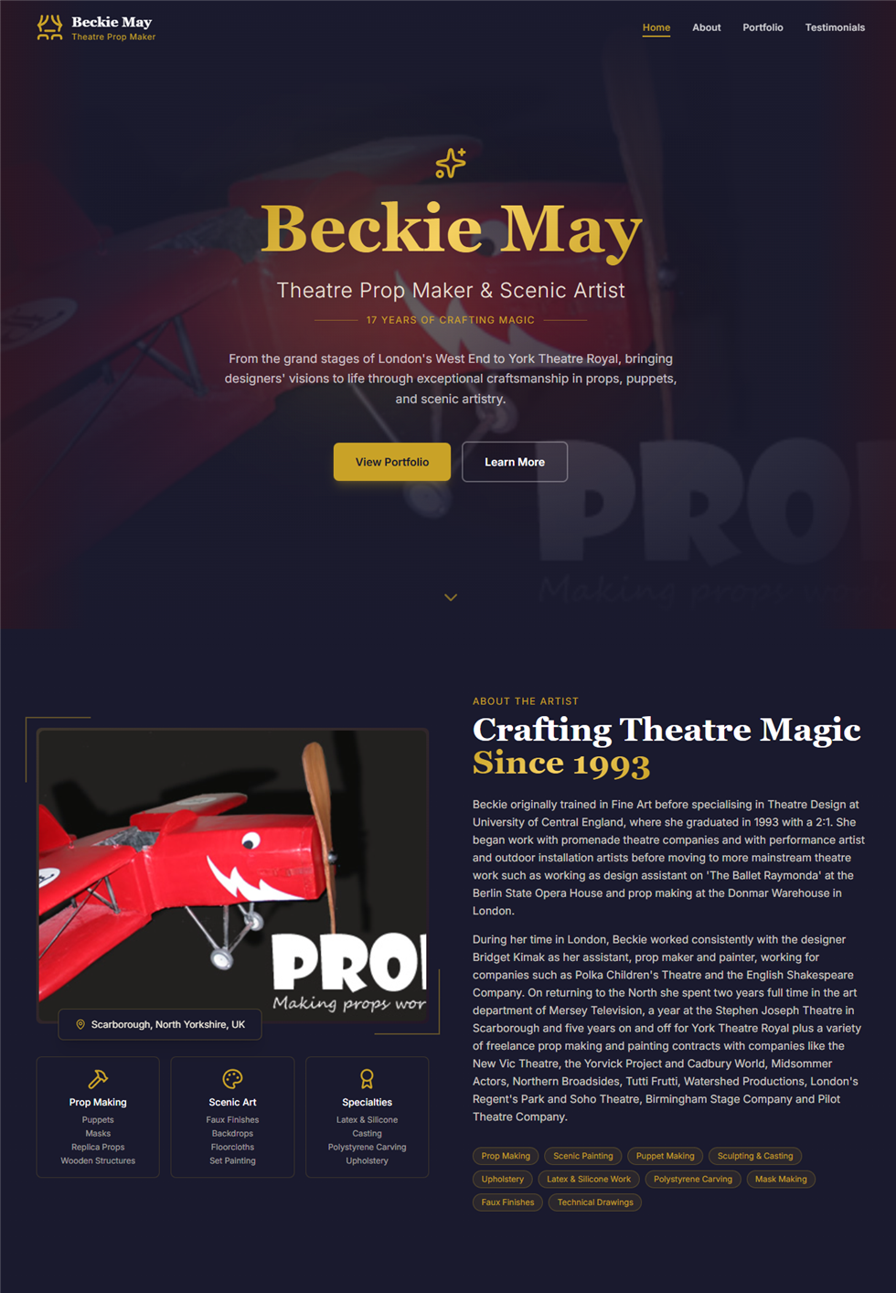 Theatre Prop Maker – Brochure Website